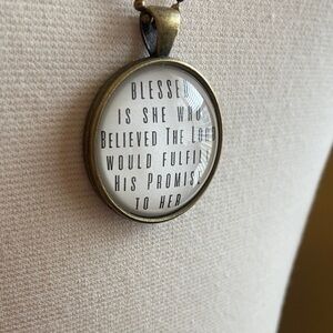 NWT Long Pendant Necklace with Bible Verse Luke 1:45